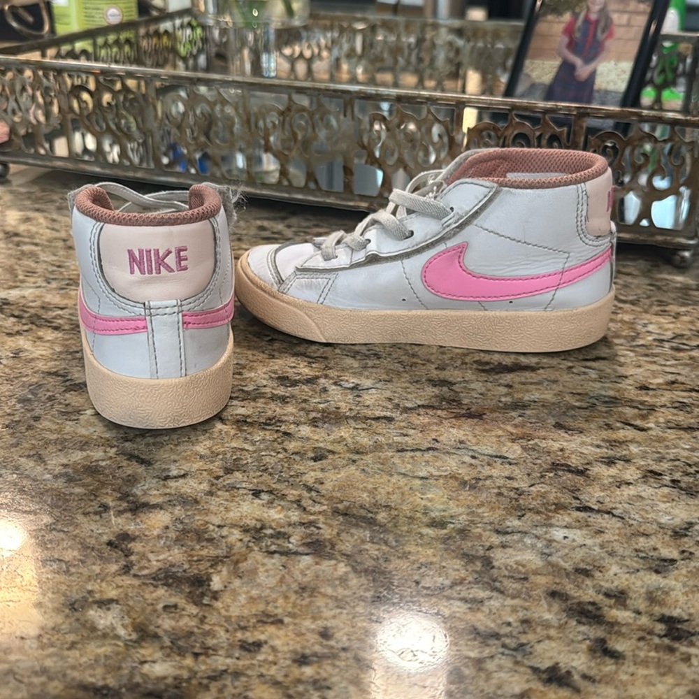 Nike Kids White and Pink High-Top Sneakers